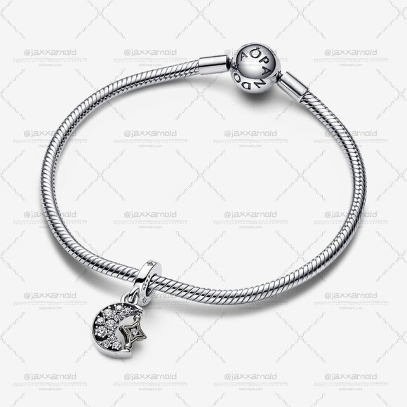 Pandora Sparkling Crescent Moon & Spinnable Star Dangle Charm - Picture 3 of 5